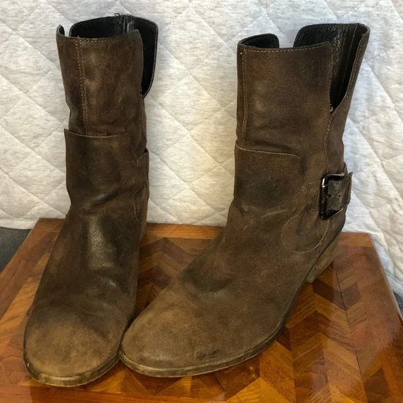 Donald Pliner Donata distressed suede boot in dark brown - Picture 1 of 15